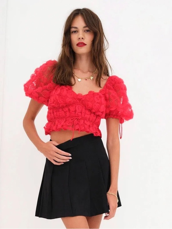For Love And Lemons Tops - For Love and Lemons, Hannah red top, medium